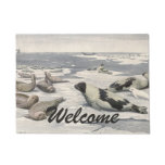 Vintage Harp Seals in Arctic Snow by Louis Fuertes Doormat