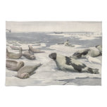 Vintage Harp Seals in Arctic Snow by Louis Fuertes Kitchen Towel