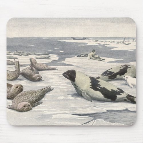 Vintage Harp Seals in Arctic Snow by Louis Fuertes Mouse Pad