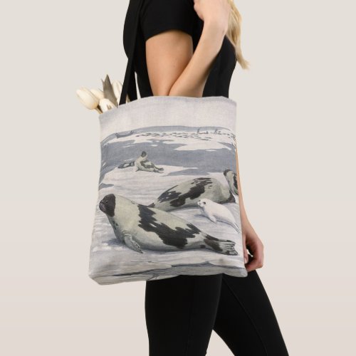 Vintage Harp Seals in Arctic Snow by Louis Fuertes Tote Bag