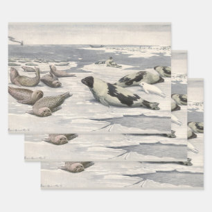 Vintage Harp Seals in Arctic Snow by Louis Fuertes Wrapping Paper Sheets