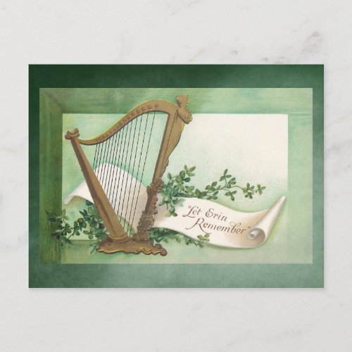 Vintage Harp St Patricks Day Postcard