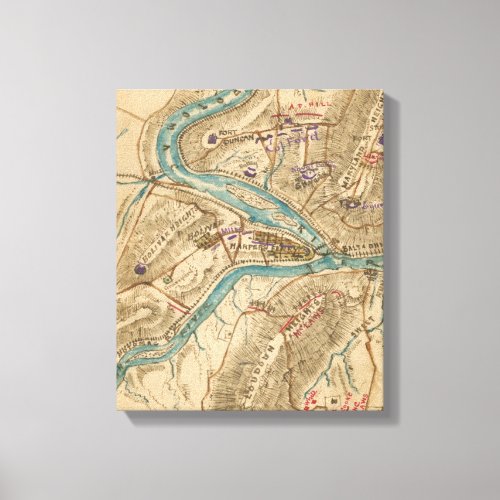 Vintage Harpers Ferry Civil War Map 1862 Canvas Print