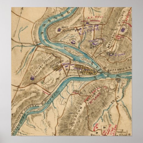Vintage Harpers Ferry Civil War Map 1862 Poster