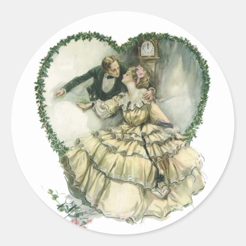 Vintage Harrison Fisher Christmas Bride and Groom Classic Round Sticker