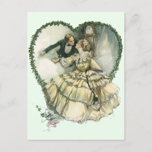 Vintage Harrison Fisher Christmas Bride and Groom Holiday Postcard