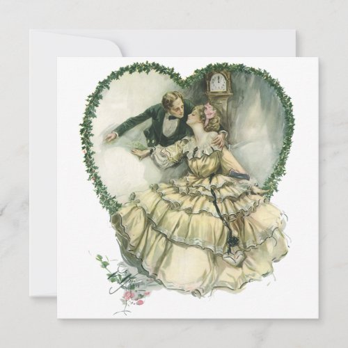 Vintage Harrison Fisher Christmas Bride and Groom Invitation