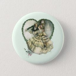 Vintage Harrison Fisher, Christmas Bride and Groom Pinback Button