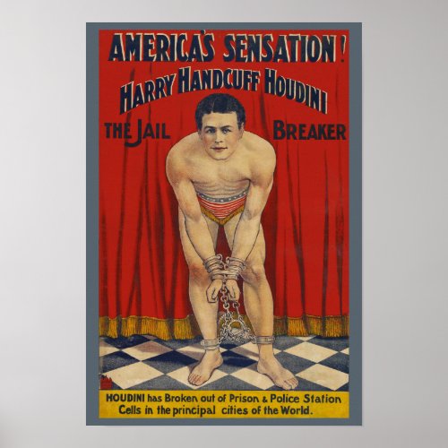 Vintage Harry Handcuff Houdini _ The Jail Breaker Poster