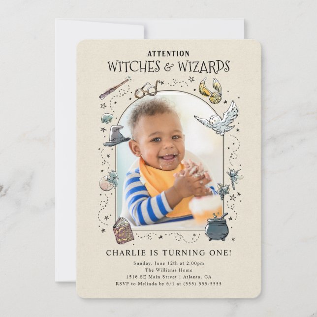 Vintage Harry Potter First Birthday - Photo Invitation (Front)