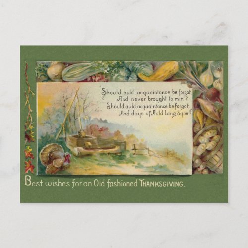 Vintage Harvest Auld Lang Syne Thanksgiving Postcard