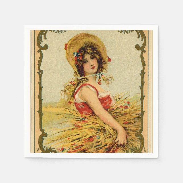 Vintage Harvest Girl Napkins (Front)