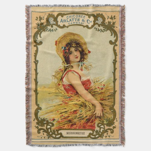 Vintage Harvest Girl Throw Blanket