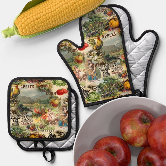 Vintage Harvest Oven Mitt & Pot Holder Set (Creator Uploaded)