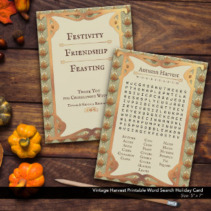 Vintage Harvest Printable Word Search Holiday Card