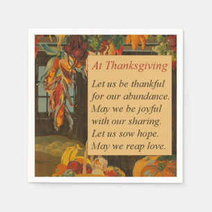Vintage Harvest Scene Thanksgiving Poem Paper Napkins