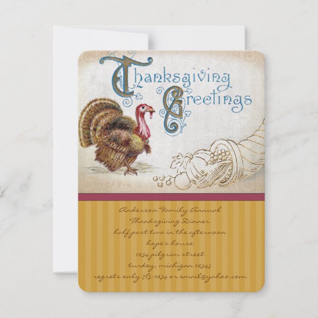 Vintage Harvest Thanksgiving Dinner Invitations (Front)