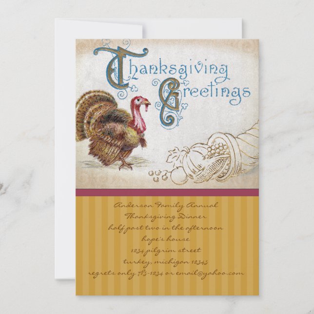 Vintage Harvest Thanksgiving Dinner Invitations (Front)