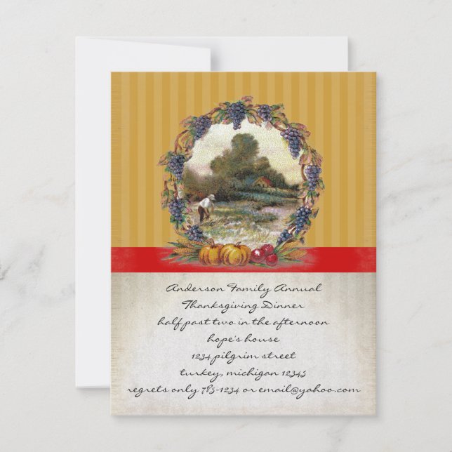 Vintage Harvest Thanksgiving Dinner Invitations (Front)