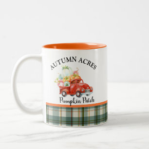 Vintage Harvest Truck Personalized Pumpkin Two-Tone Coffee Mug