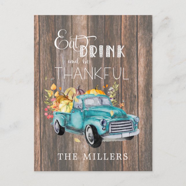 Vintage Harvest Truck | Thanksgiving Postcard (Front)