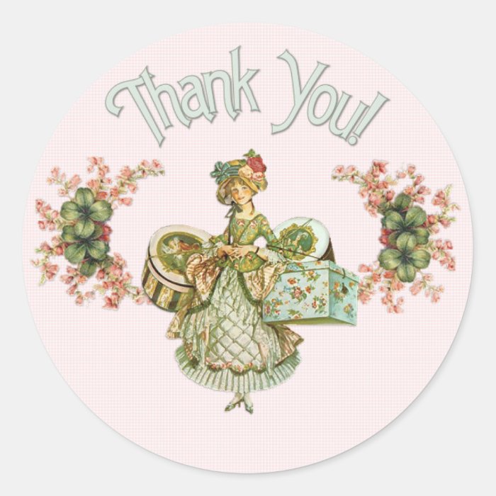 Vintage Hat Box Lady Thank You Stickers