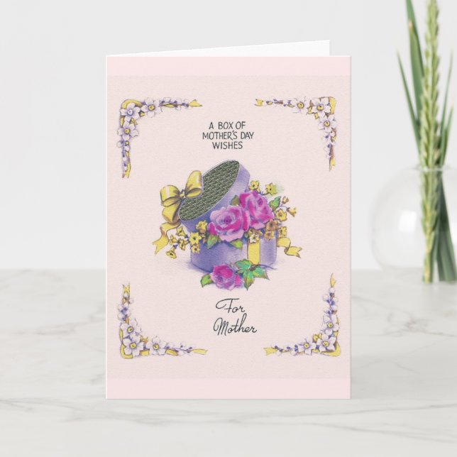 Vintage Hat Box with Flowers Mother's Day Card (Front)