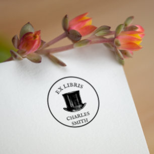 Vintage Hat Ex Libris Book plate Self-inking Stamp