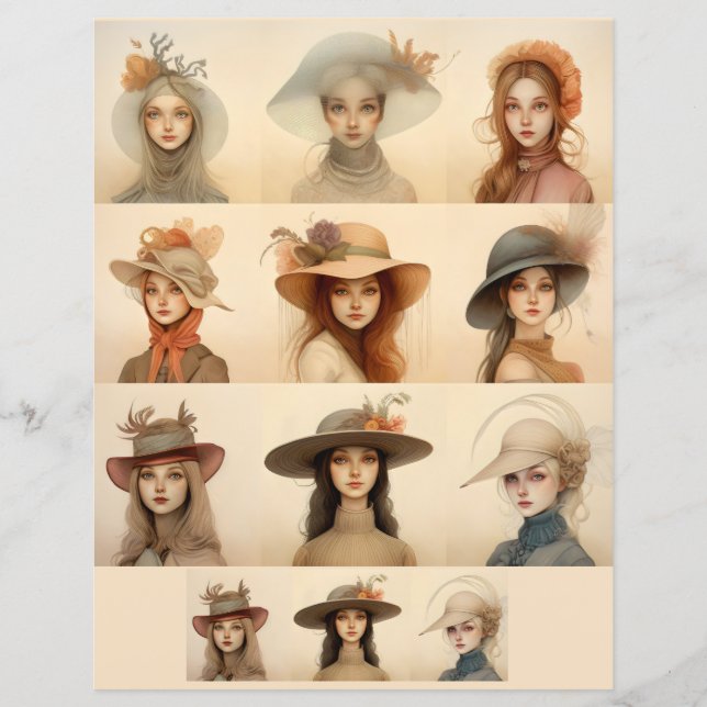 Vintage hat ladies SCV 5 stylized females (Front)