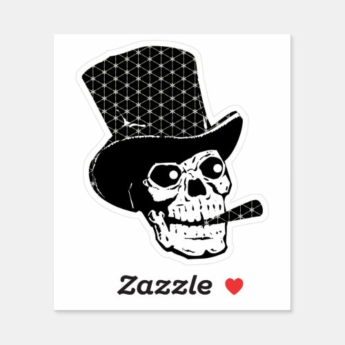 Vintage Hat Skull Smoking Cigar Halloween Sticker