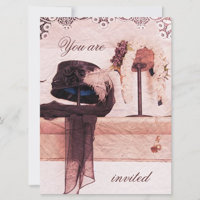 Vintage hats bridal shower invitation template (Front)