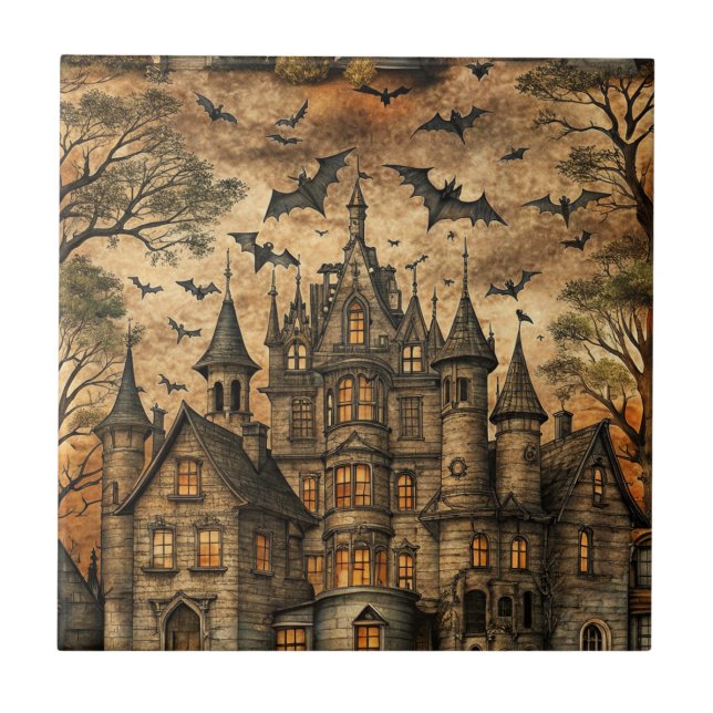 Vintage Haunted House (2) Ceramic Tile (Front)