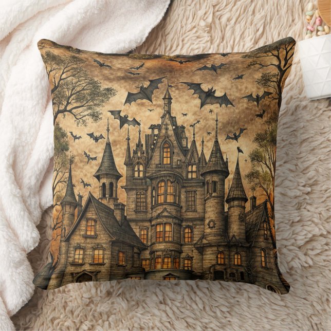 Vintage Haunted House (2) Throw Pillow (Blanket)
