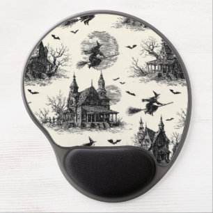 Vintage Haunted House and Witch Toile Pattern (2) Gel Mouse Pad