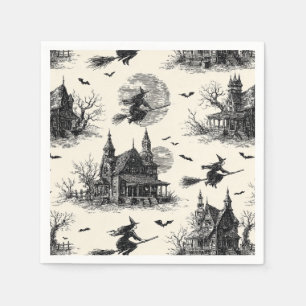 Vintage Haunted House and Witch Toile Pattern (2) Napkins