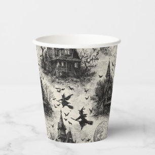 Vintage Haunted House and Witch Toile Pattern Paper Cups