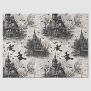 Vintage Haunted House and Witch Toile Pattern Tissue Paper