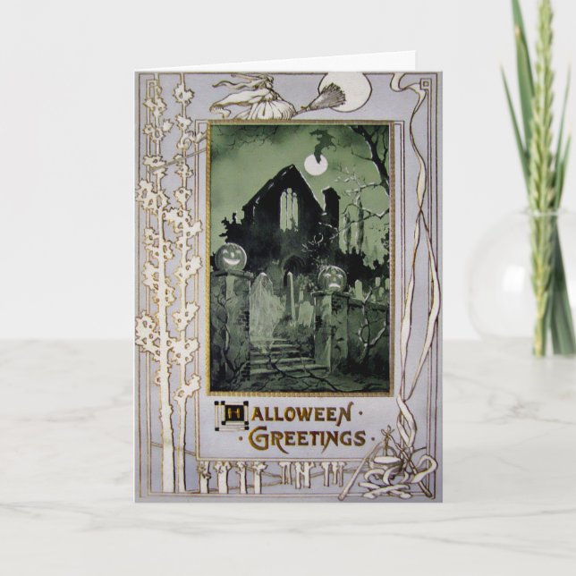 Vintage Haunted House Halloween Card (Front)