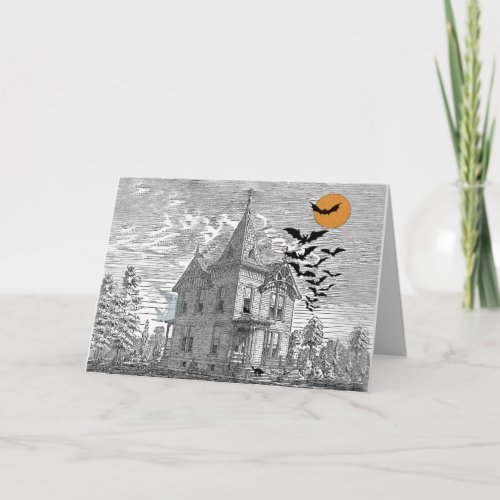 Vintage Haunted House Halloween Custom Birthday Card