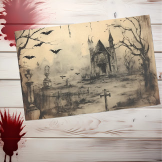 Vintage Haunted House Halloween Decoupage Tissue Paper
