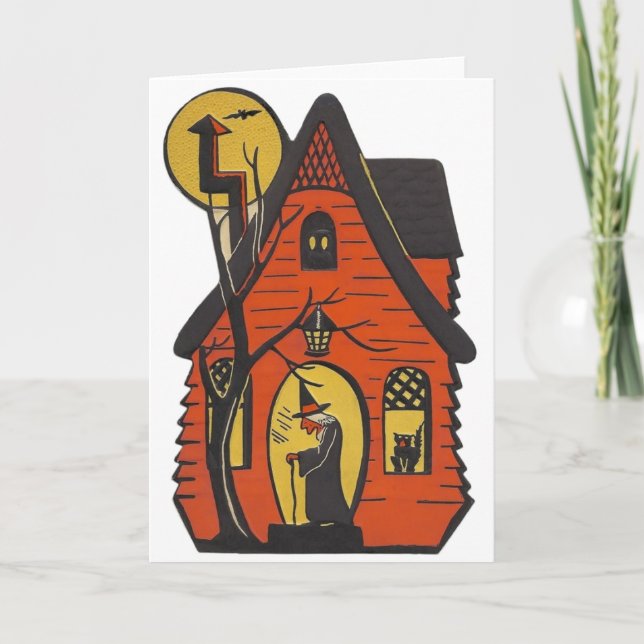 Vintage Haunted House Halloween Greeting Card (Front)