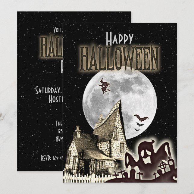 Vintage Haunted House Halloween Party Invitation (Front/Back)