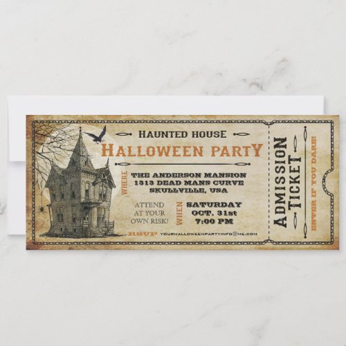 Vintage Haunted House Halloween Party Ticket I Invitation