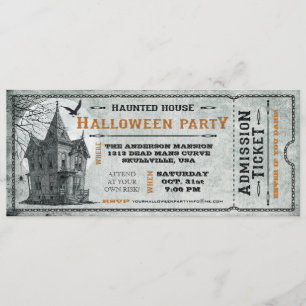 Vintage Haunted House Halloween Party Ticket II Invitation