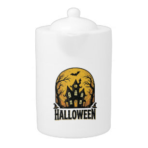 Vintage Haunted House Halloween Shirt Design_1 Teapot