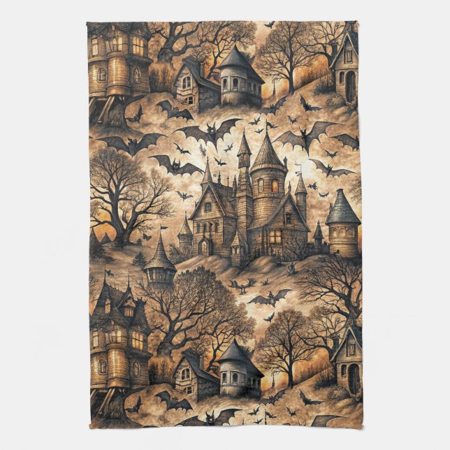 Vintage Haunted House Kitchen Towel (Vertical)