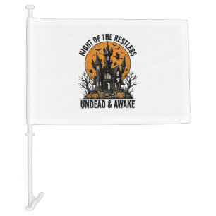 Vintage Haunted House Restless Dead Halloween Art_ Car Flag