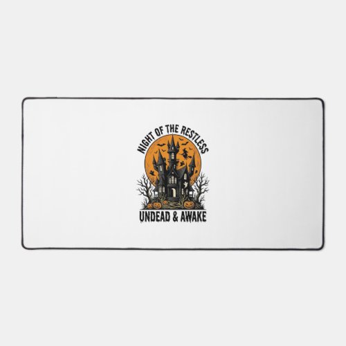 Vintage Haunted House Restless Dead Halloween Art_ Desk Mat
