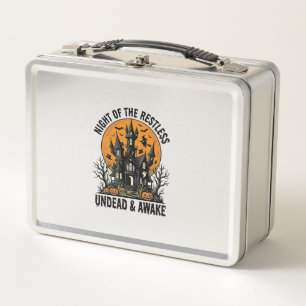Vintage Haunted House Restless Dead Halloween Art_ Metal Lunch Box