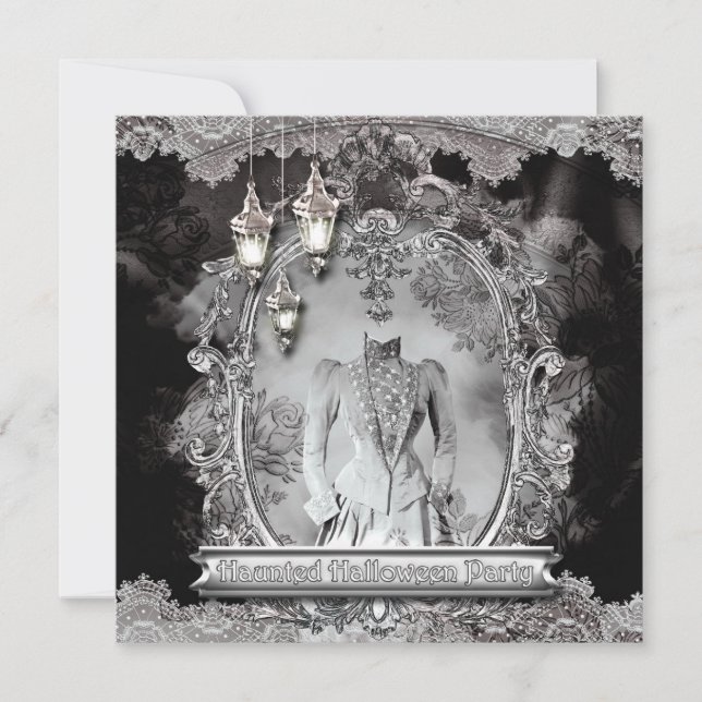 Vintage Haunted Lady Halloween Party Invitation (Front)